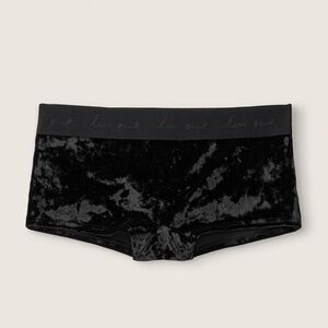 Victoria's Secret PINK Velvet Logo Script Boyshort Panty Black NEW XL NEW